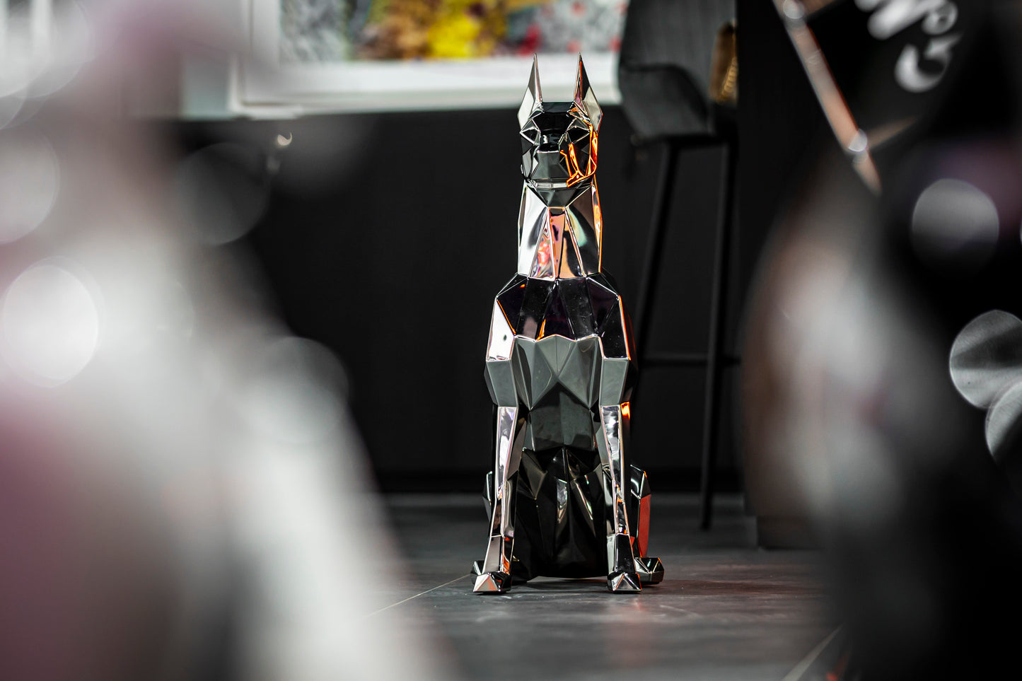 ANDREW K - Mirror Polished Sitting Doberman 44cm