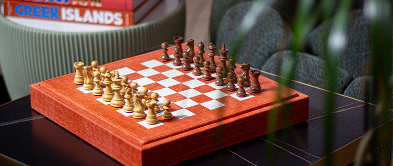 HECTOR SAXE Chess box - ORANGE leather Buffalo