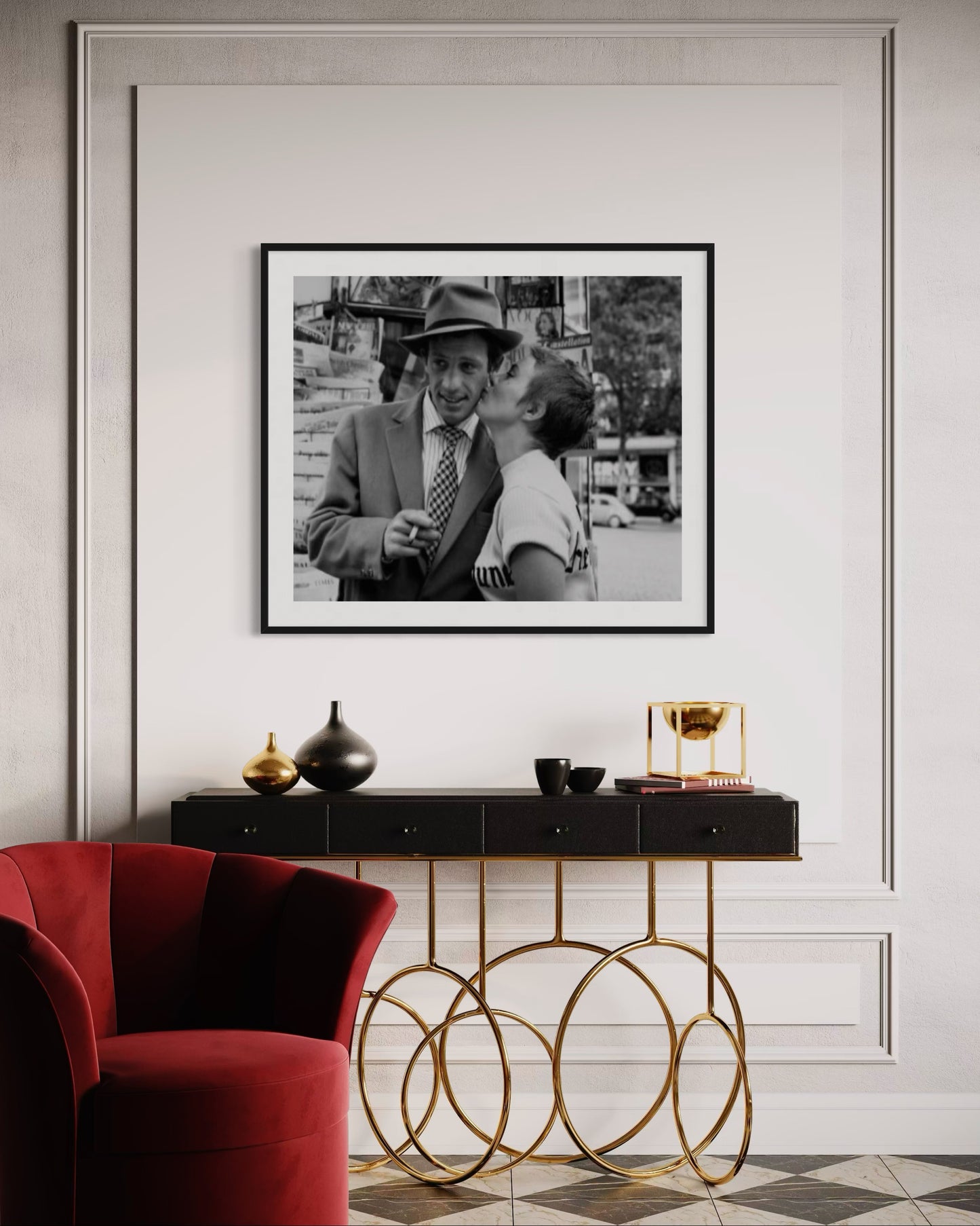 RAYMOND C. - "Le Baiser" Jean Paul Belmondo & Jean Seberg, Champs Elysées Paris 1959