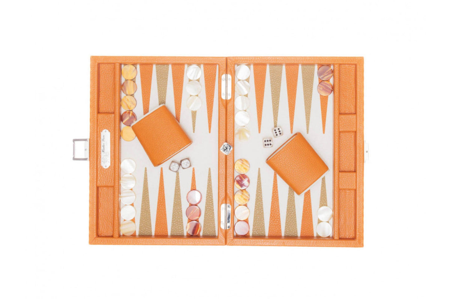 HECTOR SAXE Backgammon - ORANGE leather Buffalo SMALL