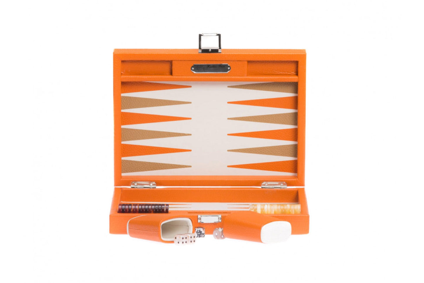 HECTOR SAXE Backgammon - ORANGE leather Buffalo SMALL