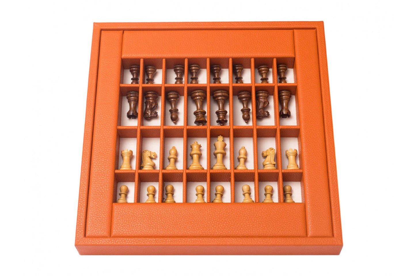 HECTOR SAXE Chess box - ORANGE leather Buffalo