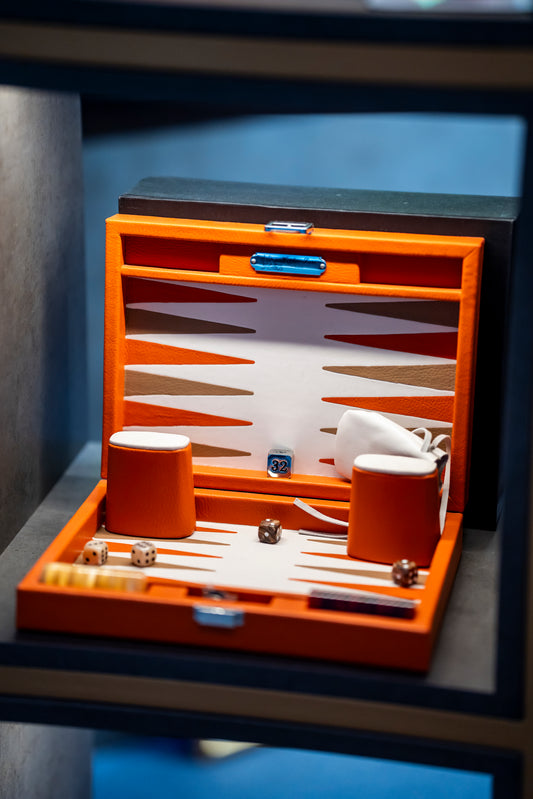 HECTOR SAXE Backgammon - ORANGE leather Buffalo SMALL