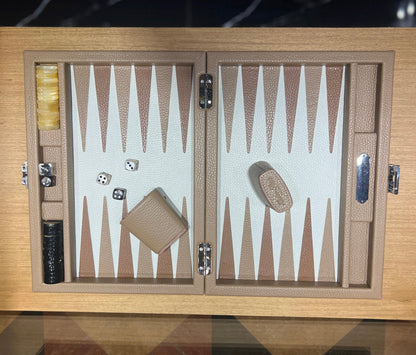 HECTOR SAXE Backgammon - BEIGE grained cowhide leather SMALL