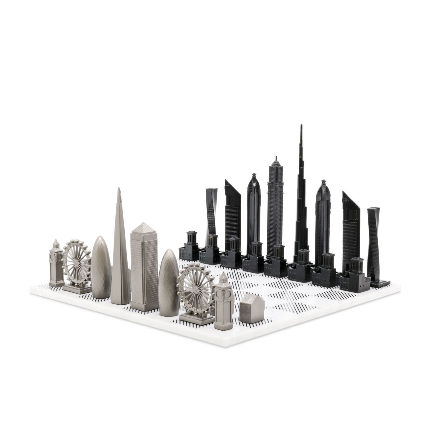 SKYLINE CITY CHESS - Stainless Steel Dubai VS London Edition - Marble Board