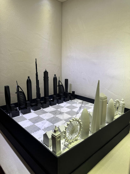 SKYLINE CITY CHESS - Acrylic Dubai VS London Edition - Marble Board