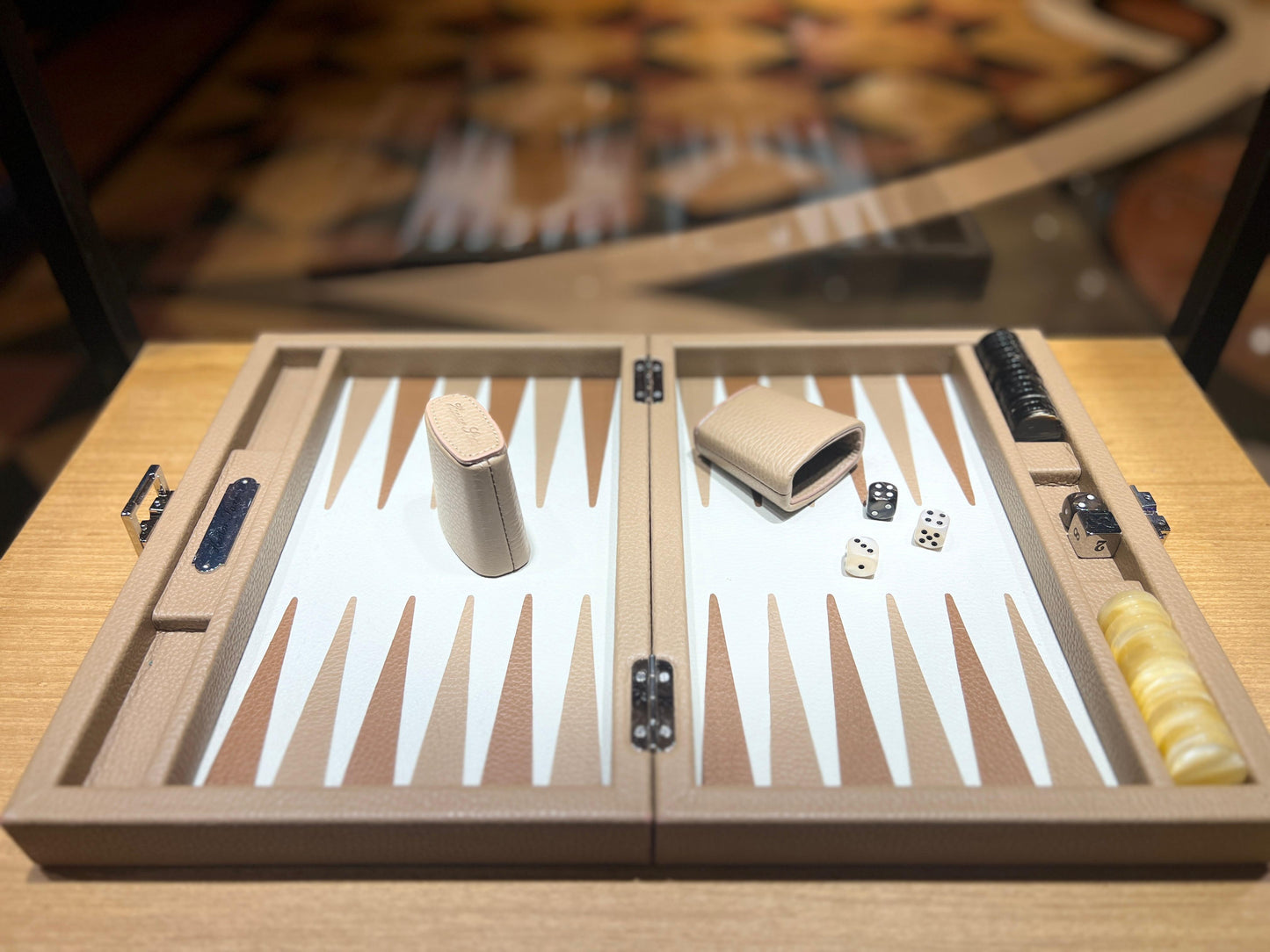 HECTOR SAXE Backgammon - BEIGE grained cowhide leather SMALL