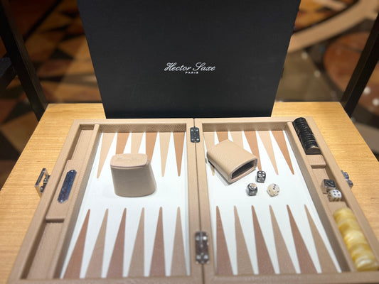 HECTOR SAXE Backgammon - BEIGE grained cowhide leather SMALL