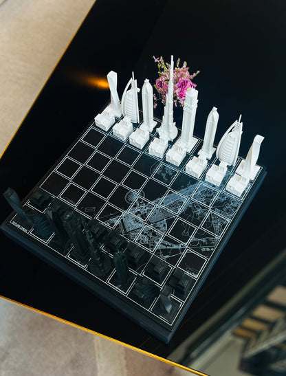 SKYLINE CITY CHESS - Acrylic Dubai Edition - Wooden Board