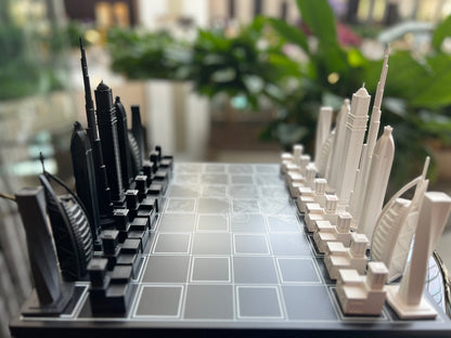 SKYLINE CITY CHESS - Acrylic Dubai Edition - Wooden Board