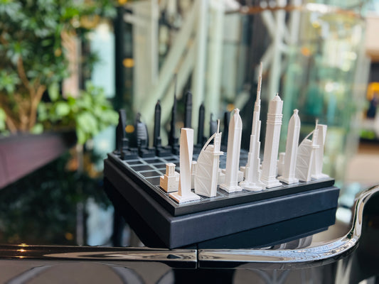 SKYLINE CITY CHESS - Acrylic Dubai Edition - Wooden Board