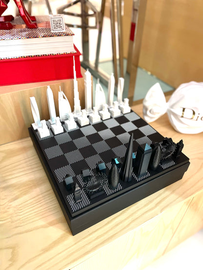 SKYLINE CITY CHESS - Acrylic London VS Dubai Edition - Wooden Board