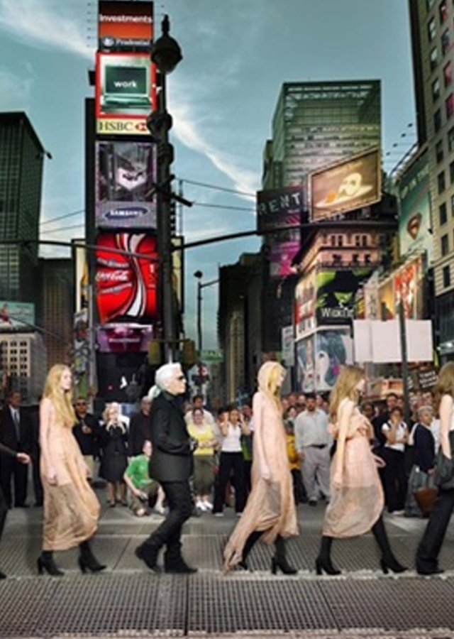 SIMON P - Karl Lagerfeld in Times Square, Editorial for Harper’s Bazaar 2006 NYC