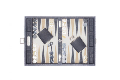 HECTOR SAXE Backgammon - PETROL leather alligator SMALL