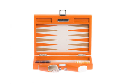 HECTOR SAXE Backgammon - ORANGE leather Buffalo SMALL